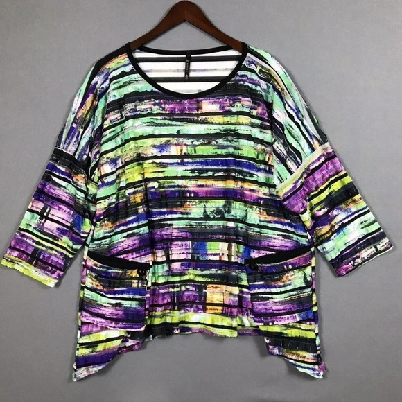IC BY CONNIE K Textured Tiered Ruffle Tunic Top Size XL Pockets Colorful Artsy - Picture 1 of 15